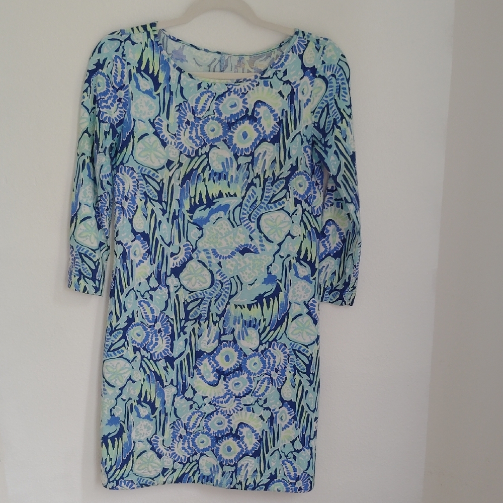 Lilly Pulitzer Women's Marlowe Shift Dress Indigo Sunset 100% Pima Cotton Sz XS